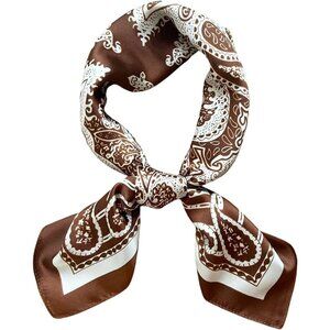 Silk Feel White & Black Edge Satin Square Head Scarf for Women Medium 28 Inch